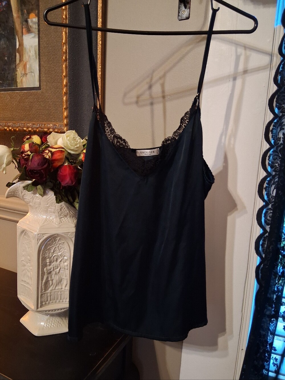 Dark Teal Lace-Trim Satin Camisole